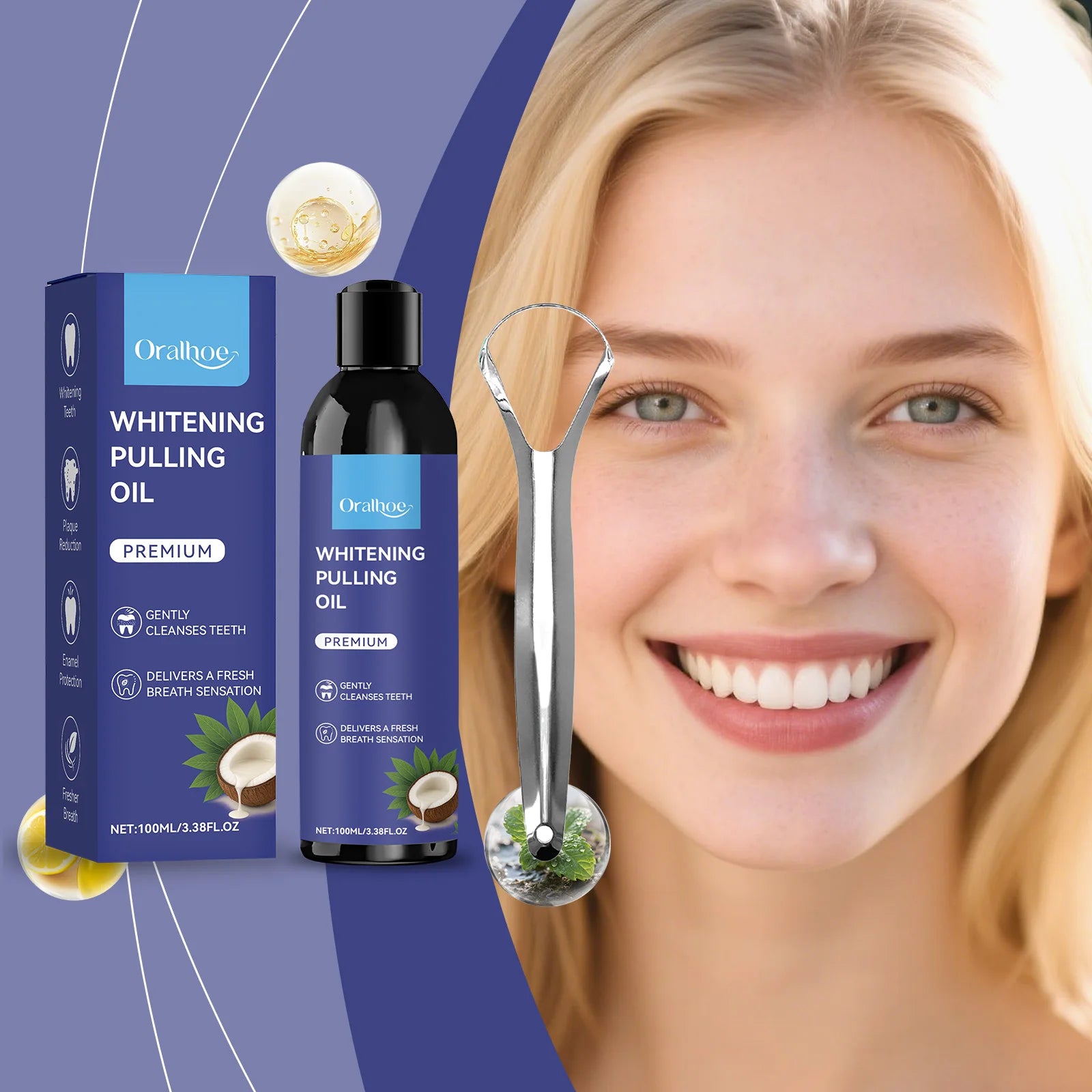 Peppermint Coconut Oil Pulling Mouthwash for Mint Mouthwash Teeth Deep Cleaning for Teeth Gum Fresh Breath with Tongue Scraper