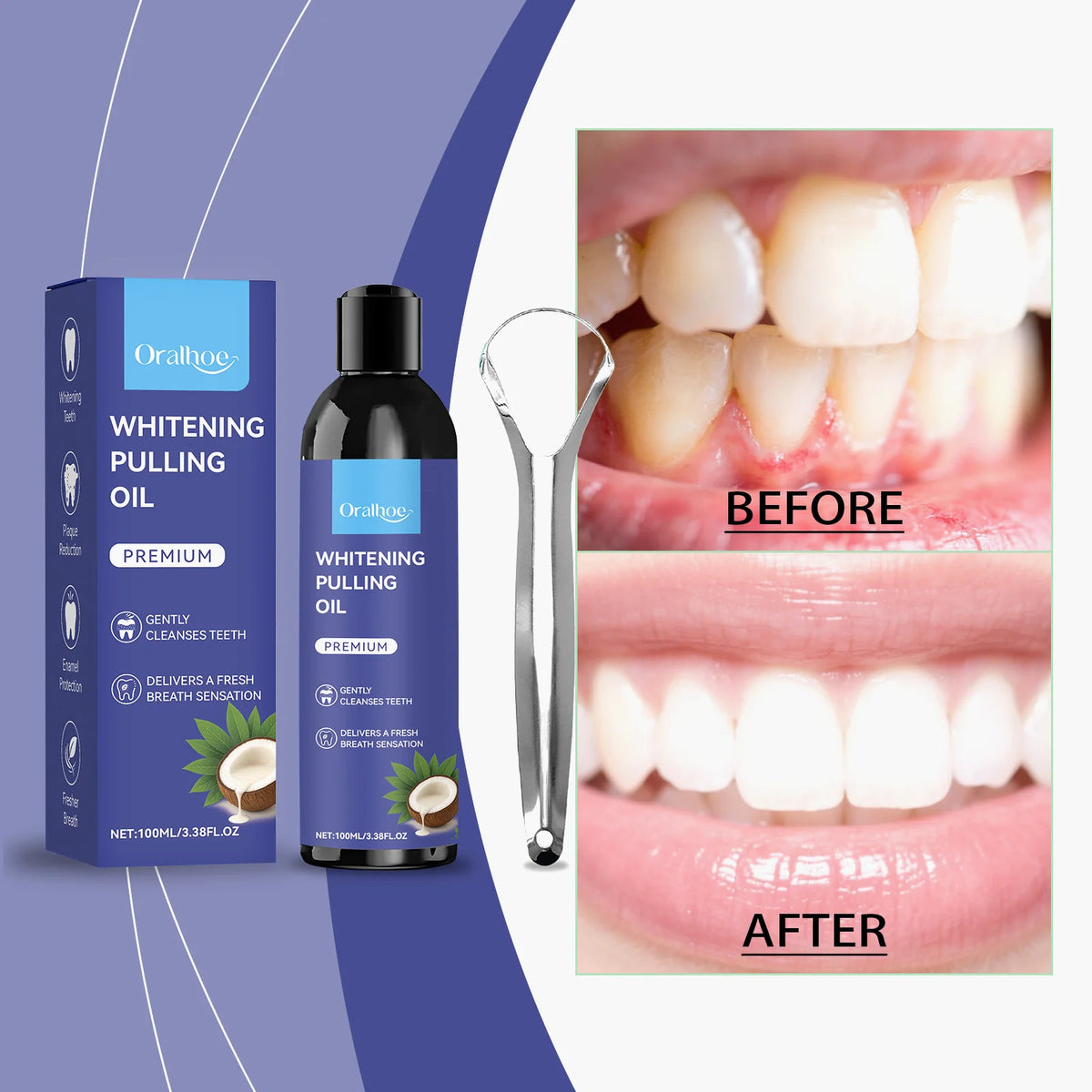 Peppermint Coconut Oil Pulling Mouthwash for Mint Mouthwash Teeth Deep Cleaning for Teeth Gum Fresh Breath with Tongue Scraper