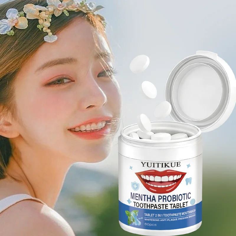YUITIKUE Mentha Probiotic Toothpaste Tablets | 2 in 1 Toothpaste & Mouthwash | Whitening & Fresh Breath 60pcs