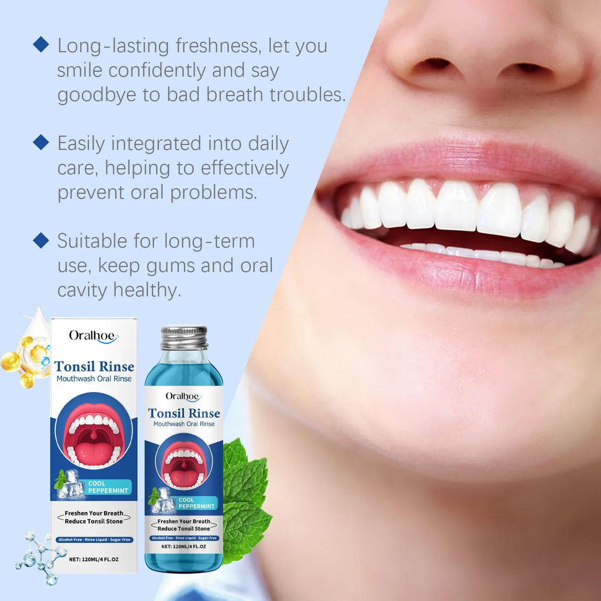120ml ORALHOE Mouthwash Oral Rinse Remove Food Residues Bad Breath Reduce Tonsil Stone Eliminate Odor Breath Oral Care