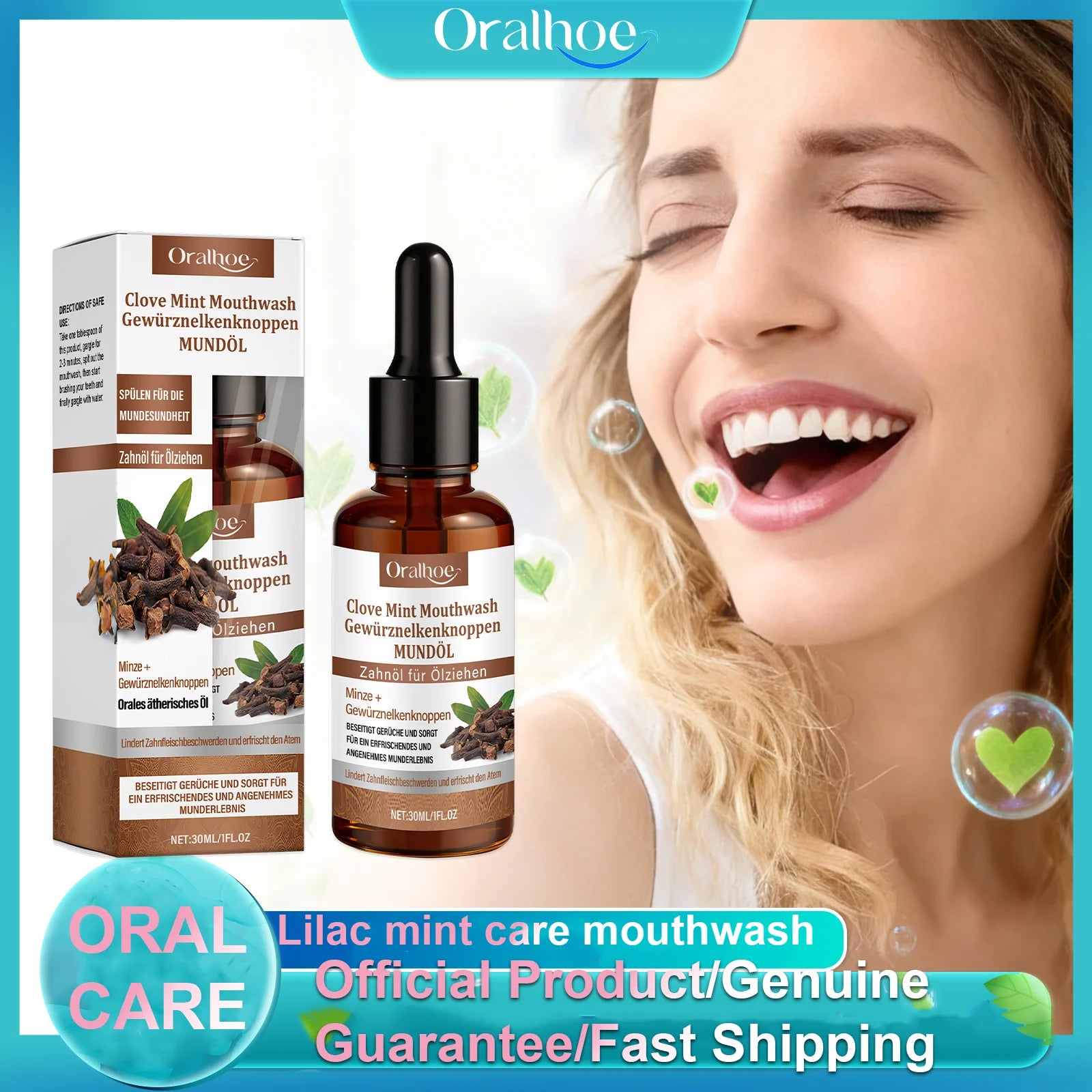 Oralhoe Cinnamon Mint Mouthwash, Herbal Formula for Teeth & Gums Care, Cool Refreshing Oral Rinse, Deep Clean Teeth, Freshen Bre