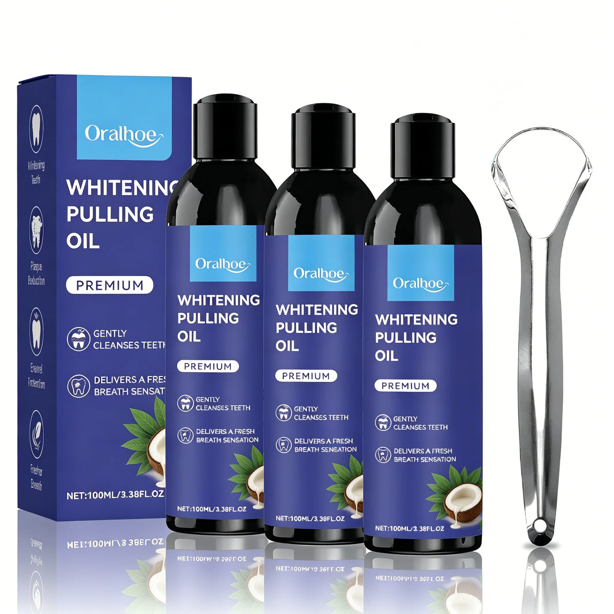 Peppermint Coconut Oil Pulling Mouthwash for Mint Mouthwash Teeth Deep Cleaning for Teeth Gum Fresh Breath with Tongue Scraper