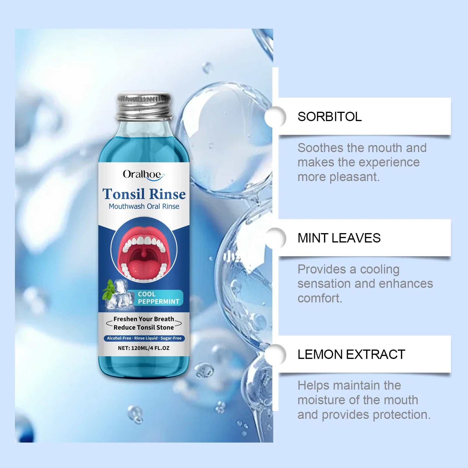 120ml ORALHOE Mouthwash Oral Rinse Remove Food Residues Bad Breath Reduce Tonsil Stone Eliminate Odor Breath Oral Care